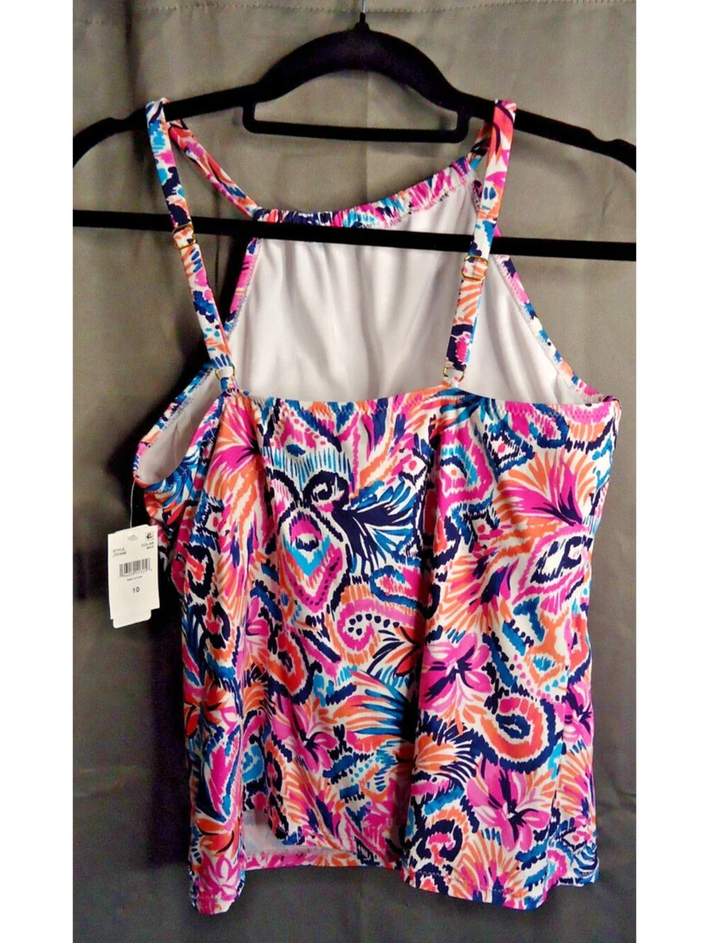 Leilani Tankini Swim Top Size 10 Multicolored Print Full Bust Support Underwire